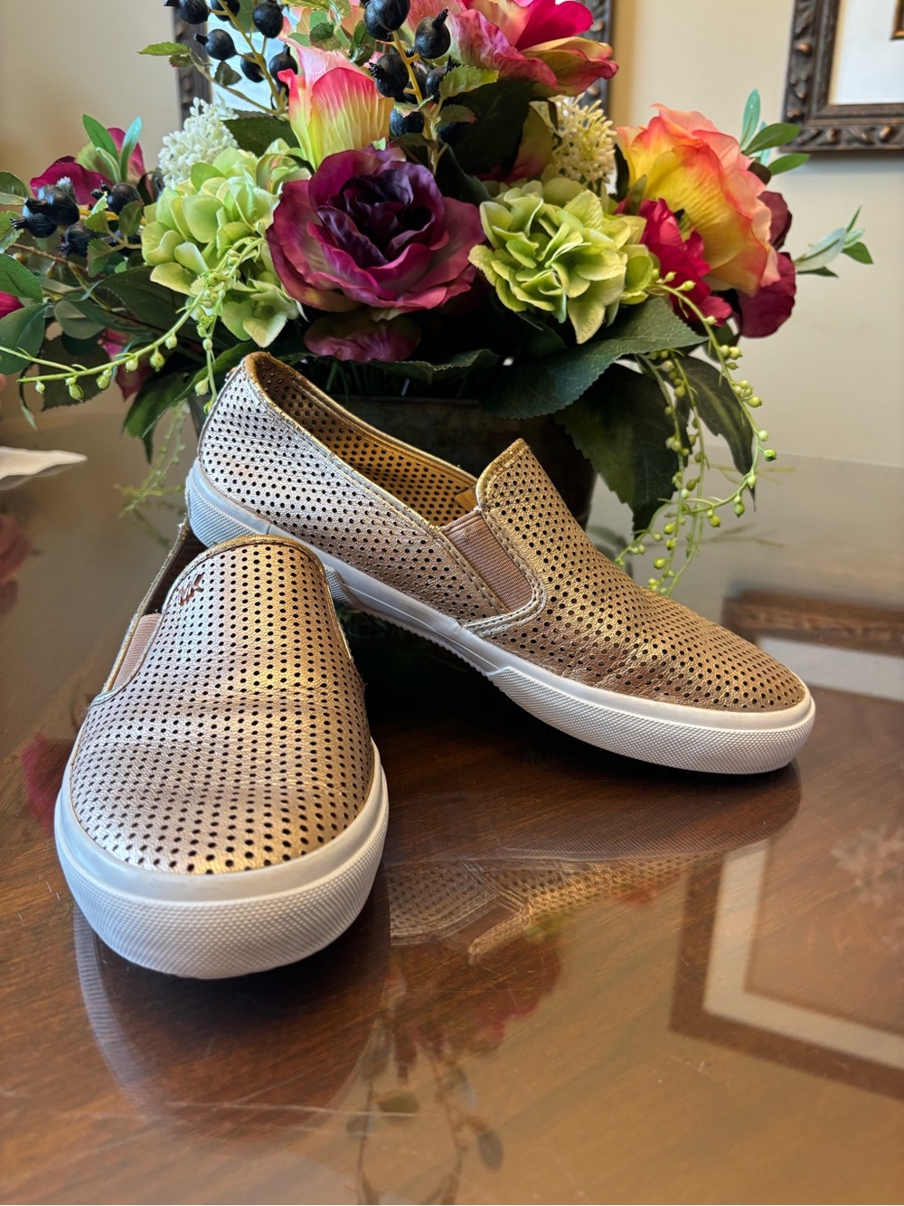 Michael Kors Rose Gold Perforated Slip-On Sneakers